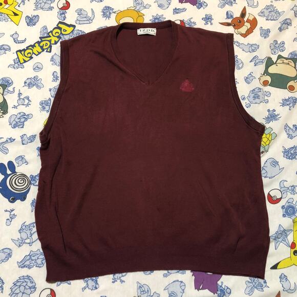 Vintage 90s Izod Red V-Neck Sweater Vest - Picture 1 of 3